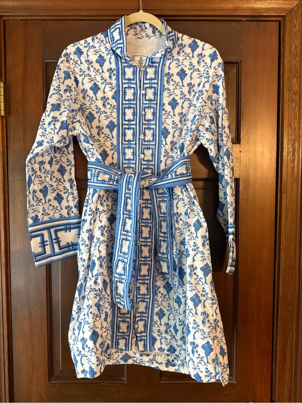 Sue Sartor x Meg Braff Marrakech Kaftan Shorty Blue and White Women's Dress